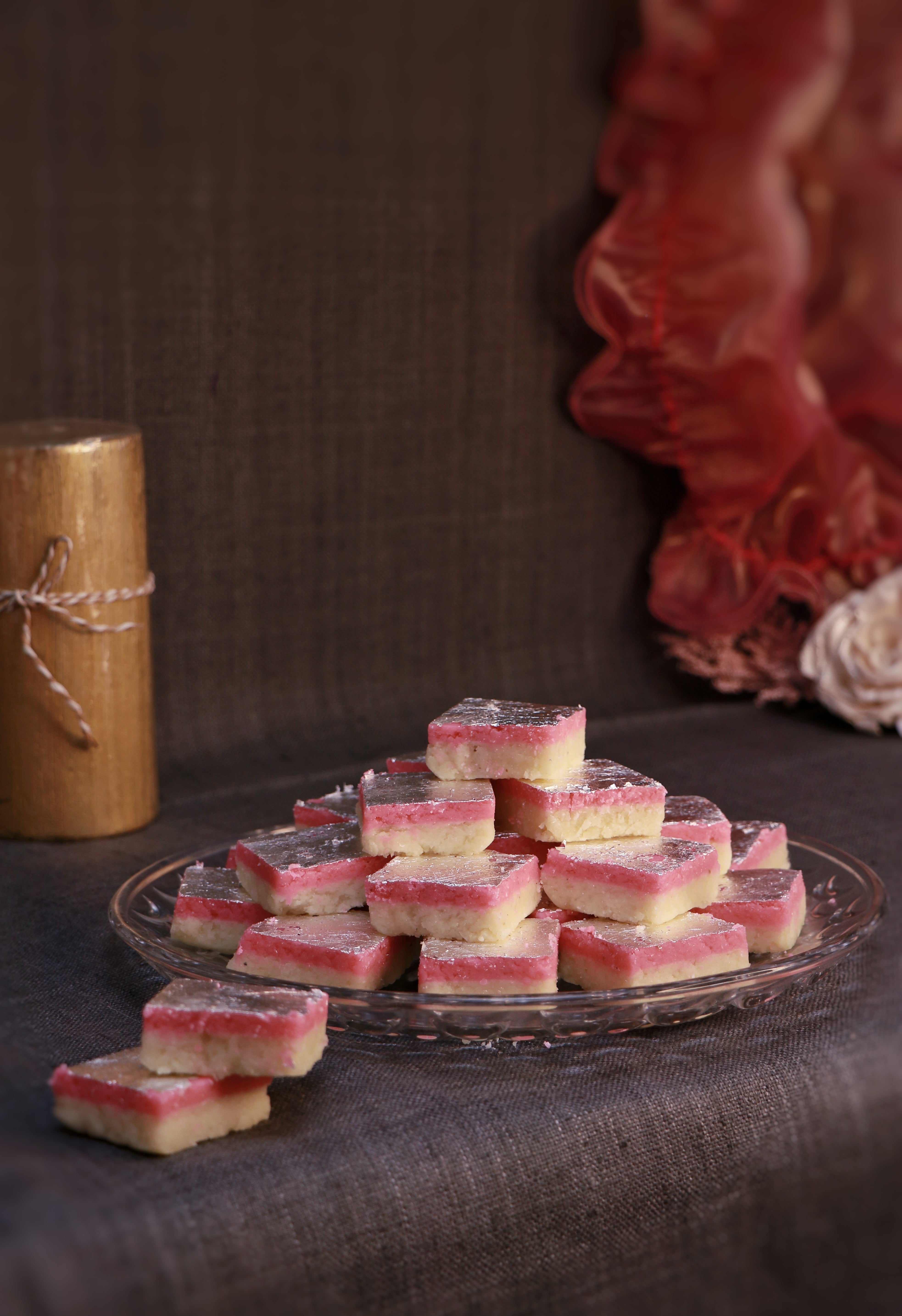 Pink coconut barfi